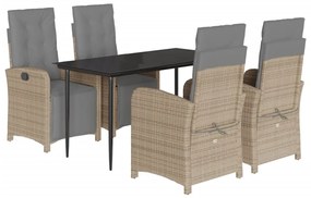 vidaXL 5 részes bézs polyrattan kerti étkezőgarnitúra párnákkal