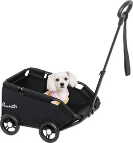 PawHut Összecsukható Kutyakocsi Háziállat Kocsi Miniatűr Kutyákhoz Állítható Tolókar Nyitott Dizájn Kárpit Tárolótáskával és Kerekekkel 53x45x28 cm Fe