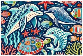 Kép – Rajzolt vízi állatok (90x60 cm)