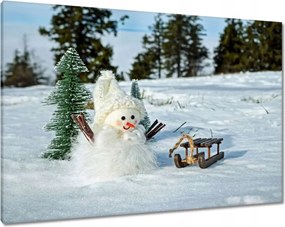 Vászonkép 100x70 Hóember szánkó