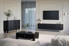 Vesper 103x60 cm-es fekete asztal fiókkal - fekete / arany fogantyúk / gömb alakú lábak