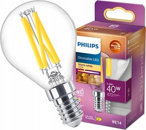 Led izzó Golyó E14 3.4W 40W 470lm 2700K Tompítható Filament Philips