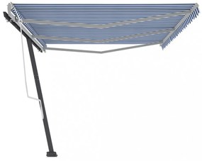 kék és fehér kézzel kihúzható póznás napellenző 600 x 300 cm