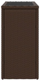 barna polyrattan kerti kisasztal üveg lappal 58 x 27,5 x 55 cm