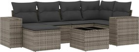 vidaXL 7 részes szürke polyrattan kerti ülőgarnitúra párnákkal