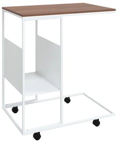 Fehér szerelt fa kisasztal kerekekkel 55x36x63,5 cm