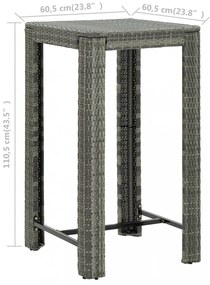 szürke polyrattan kerti bárasztal 60,5 x 60,5 x 110,5 cm