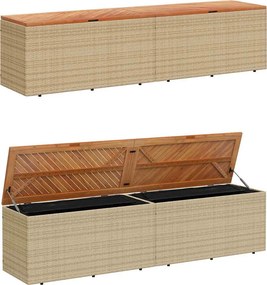 vidaXL bézs polyrattan és akácfa kerti tárolóláda 220 x 50 x 54 cm