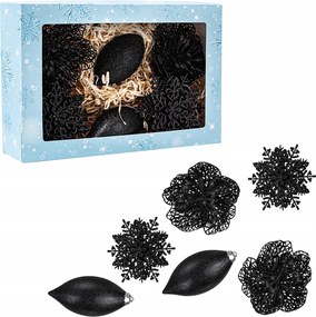 Karácsonyfadísz szett, hosszúkás, tengeri csillag, mozaik, fekete