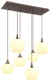 Globo 15548-6HC Függeszték fém kávé színű, fehérüveg, fekete textil kábel, 2 különböző üvegek, HxSzxM: 860x420x1200mm, üveg átmérő: 3 x 18 cm és egyenként 24 cm, nem tartozék: 6x E27 40W 230V