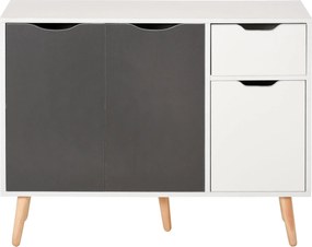 HOMCOM Modern Tálalószekrény Nappaliba 3 Ajtóval és Fiókkal, Segédbútor Nappali, Konyha, Hálószoba Számára 90x30x72 cm Fehér és Szürke | Aosom