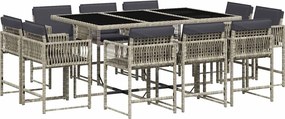 vidaXL 11 részes világosszürke polyrattan kerti ülőgarnitúra párnákkal