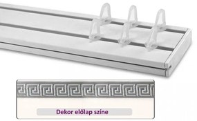 Fehér-ezüst görög mintás 45 mm-es előlapos kétsoros műanyag mennyezeti sínes karnis 350 cm-es szett
