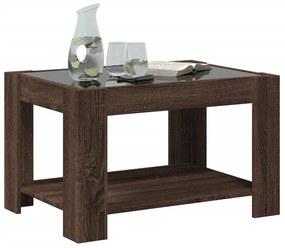 barna tölgy szerelt fa dohányzóasztal LED-del 73 x 53 x 45 cm