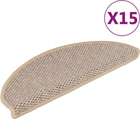 vidaXL 15 db szizál hatású világos bézsszínű lépcsőszőnyeg 65x21x4 cm