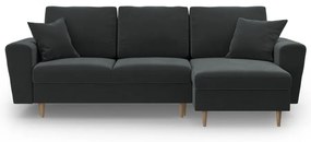 Sötétszürke bársony kinyitható tárolóhelyes sarokkanapé Kyoto – Cosmopolitan Design