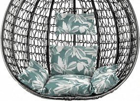 Fekete függő KOKON szék állvánnyal, zöld-fehér párna