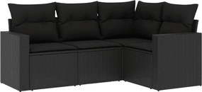 vidaXL 4 részes fekete polyrattan kerti ülőgarnitúra párnákkal