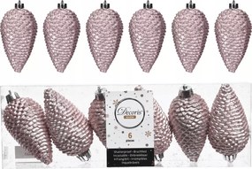 Karácsonyfadíszek toboz karácsonyfadísz 6db púderrózsaszín karácsonyfadísz