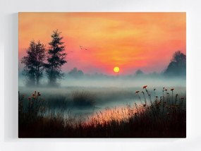 Vászonkép Canvas Napfelkelte Tó Köd Természet Virágok 80x60