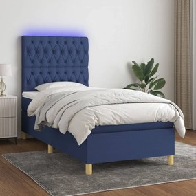 Kék szövet rugós és LED-es ágy matraccal 90x200 cm