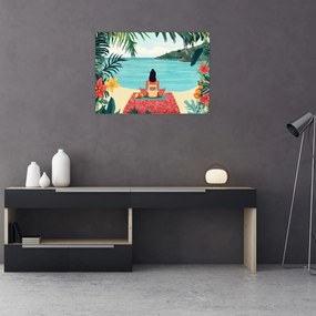 Kép - Jóga nő a tengerparton (70x50 cm)
