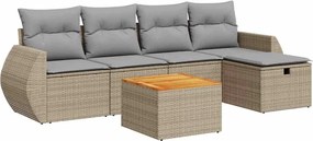 vidaXL 6 részes bézs polyrattan kerti ülőgarnitúra párnával