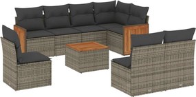 vidaXL 9 részes szürke polyrattan kerti ülőgarnitúra párnákkal