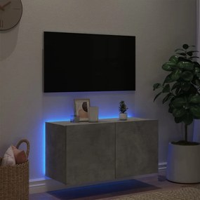 betonszürke falra szerelhető TV-szekrény LED-del 80x35x41 cm