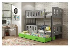 Gyerek emeletes ágy KUBUS kihúzható ággyal 90x200 cm - grafit Zöld