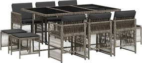 vidaXL 11 részes szürke polyrattan kerti ülőgarnitúra párnákkal