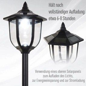Outsunny Napelemes LED kerti lámpa, műanyag lámpa, kültéri lámpa beltéri és kültéri használatra, erkélyre, dekorációhoz fekete