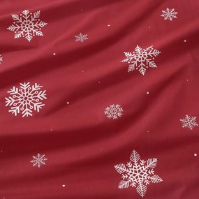 Goldea karácsonyi ovális pamut terítő - hópelyhek piros alapon 140 x 240 cm
