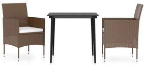 vidaXL 3 részes barna és fekete kerti étkezőgarnitúra párnákkal
