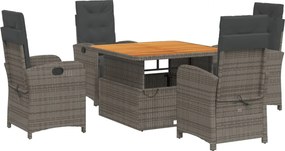 vidaXL 5 részes szürke polyrattan kerti étkezőgarnitúra párnával