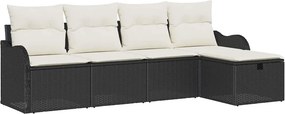 vidaXL Kerti Kanapé Szett 5 pcs Fekete és krémszínű Poli rattan