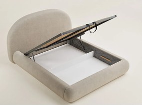 Bézs kárpitozott ágyneműtartós franciaágy ágyráccsal 160x200 cm Maumere – Maison de Rêve