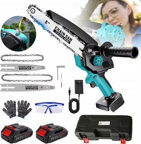 2 az 1-ben Akkumulátoros Láncfűrész Mini Ágfűrész 8"+6" 2xAKU