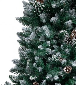 műkarácsonyfa fenyőtobozokkal és fehér hóval 210 cm