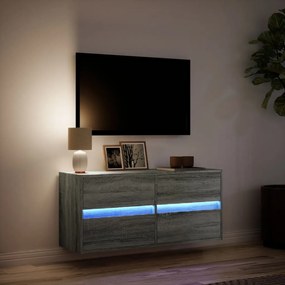 szürke sonoma színű fali TV-szekrény LED-del 100x31x45 cm
