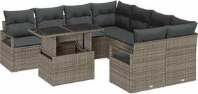vidaXL Kerti Kanapé Szett párnával tárolóval 9 pcs Szürke Poli rattan