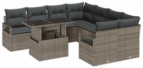 vidaXL Kerti Kanapé Szett párnával tárolóval 9 pcs Szürke Poli rattan