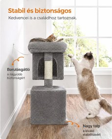 FEANDREA macskakaparó 2 barlanggal és nagy kilátóval, 74 cm – világosszürke
