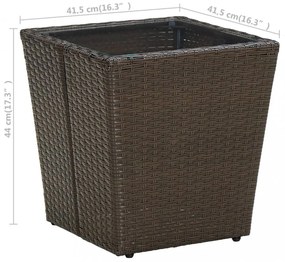 barna polyrattan és edzett üveg dohányzóasztal 41,5x41,5x44 cm