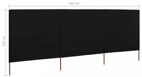 fekete szövet 3-paneles szélfogó 400 x 120 cm