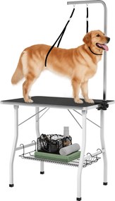 PawHut Kutya Ápoló Asztal, Összecsukható Ápoló Asztal Kutyák Számára, Ápoló Asztal Kiegészítő Szerelővel és Hurkokkal, Szőr Szárításhoz, Szőr Vágáshoz