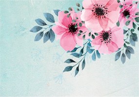 Fotótapéta flizelina Rózsaszín virágok kék kert finomság 350x250 +ragasztó