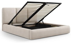 Bézs kárpitozott ágyneműtartós franciaágy ágyráccsal 160x200 cm Brody – Mazzini Beds
