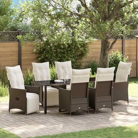 vidaXL Kert étkező szett párnával 7 pcs Barna polirattan