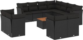 vidaXL 12 részes fekete polyrattan kerti ülőgarnitúra párnákkal